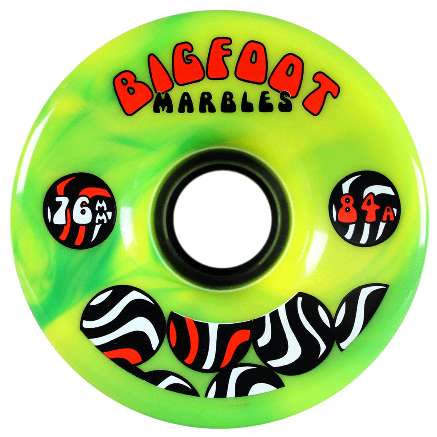 Bigfoot Marble Swirl Longboard Wheels Green/Yellow 76mm 84A